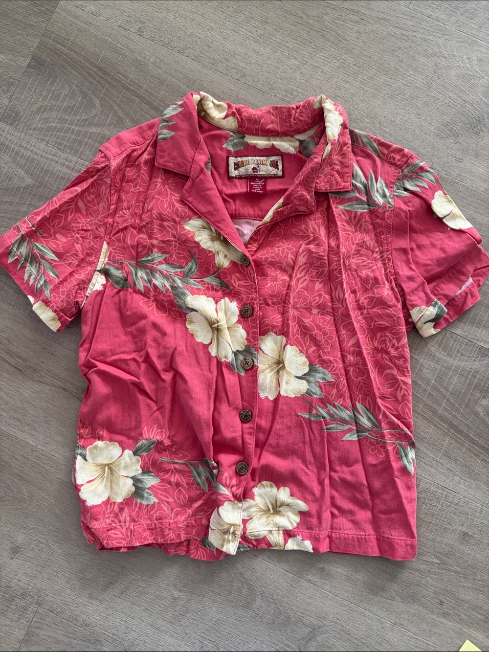 Caribbean Joe Coral Pink Floral Camp Shirt size medium
